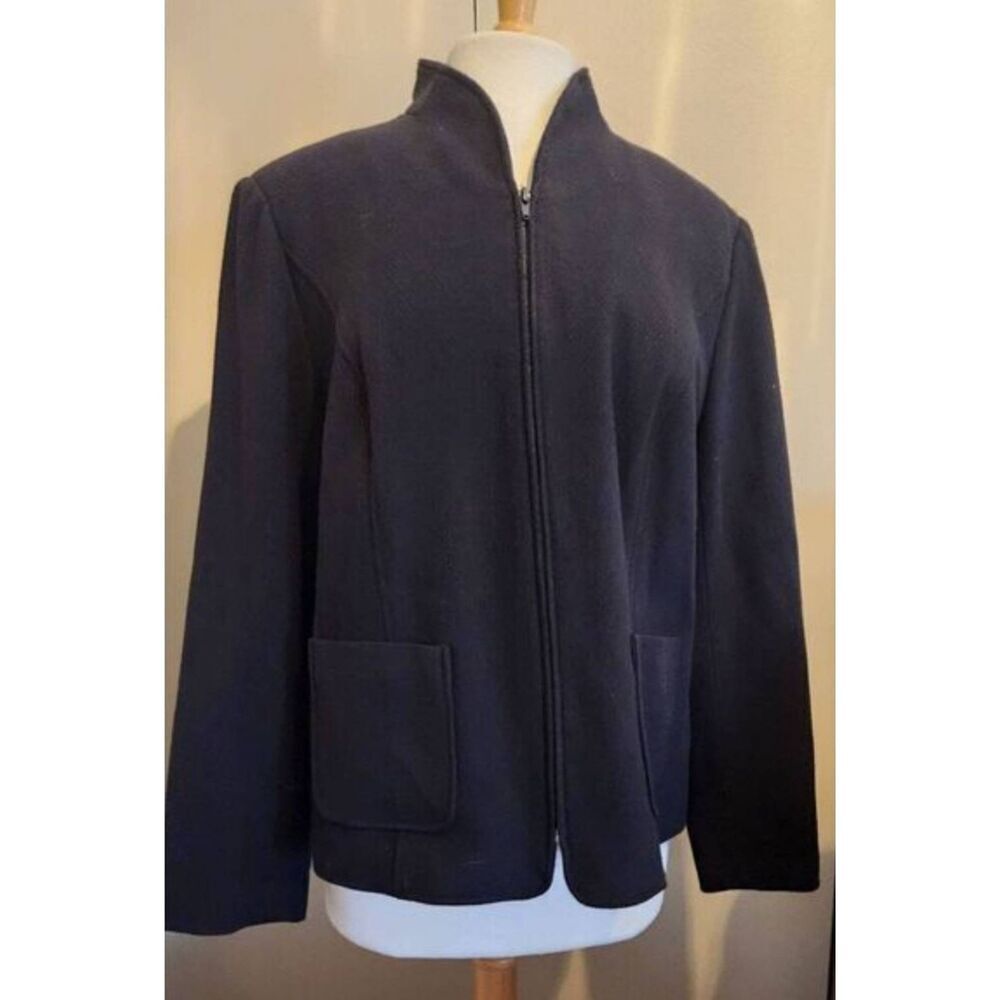 J23 Studio works black zip up knit jacket with front pockets-business casual